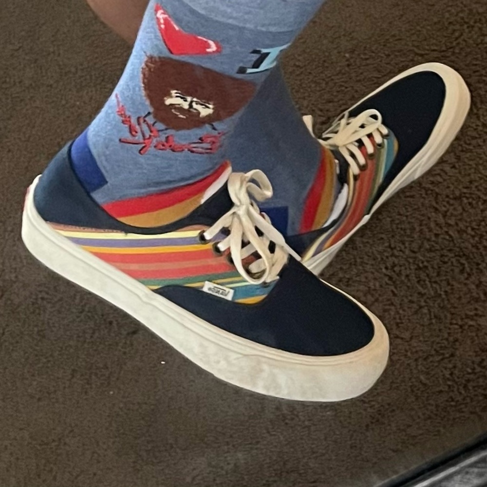 Vans Multicolor Stripe “RETRO” sneakers with 🎨BOB ROSS SOCKS 😍